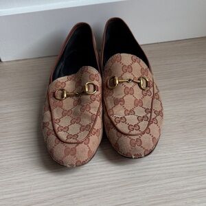 Gucci Brown/Tan GG Canvas Horsebit Loafers